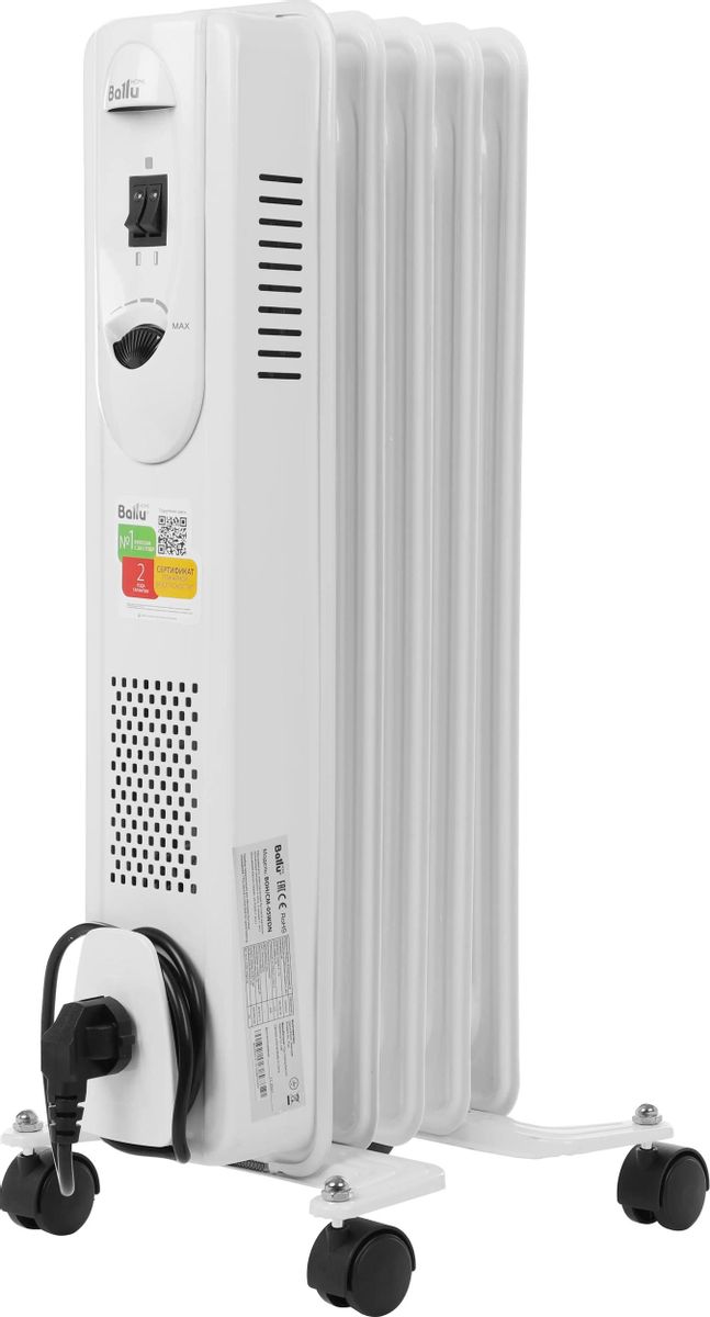 Масляный радиатор Ballu Comfort BOH/CM-05WDN, с терморегулятором, 1000Вт, 5 секций, 3 режима, белый [нс-1071470]